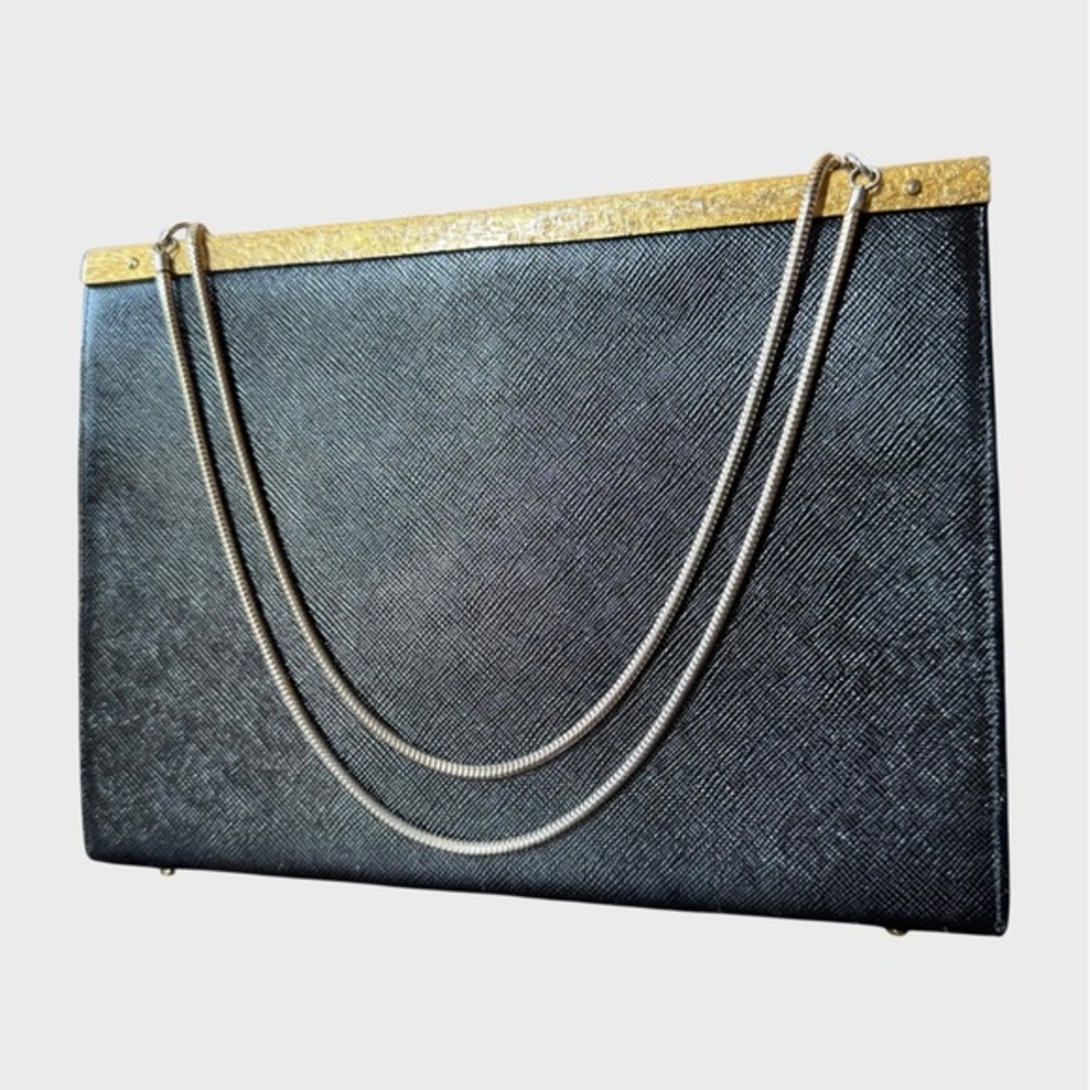 Vintage‎ Black KissLock Clutch - Brass Hardware Vegan Faux Leather Goth